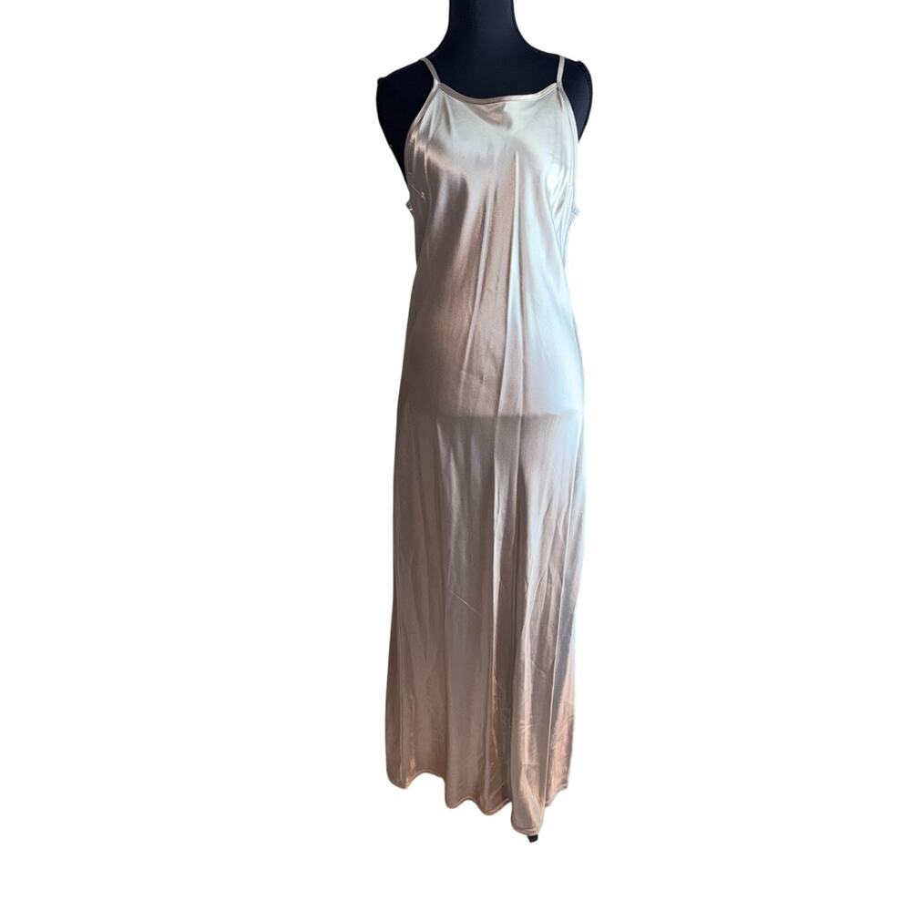 Vintage 90s La belle light green satin formal slip dress size 9 USA made prom